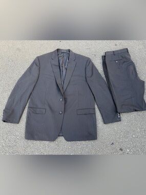 Lauren Ralph Lauren Men's Black Pinstriped Suit Jacket and Trousers